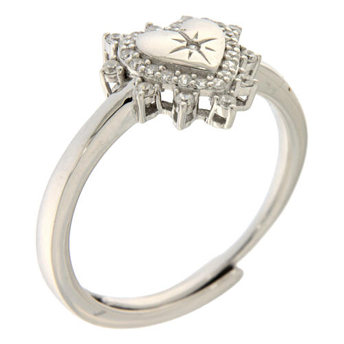 Ring, 925er Silber, Herzform, weiße Zirkonia, verstellbar – Agios 1