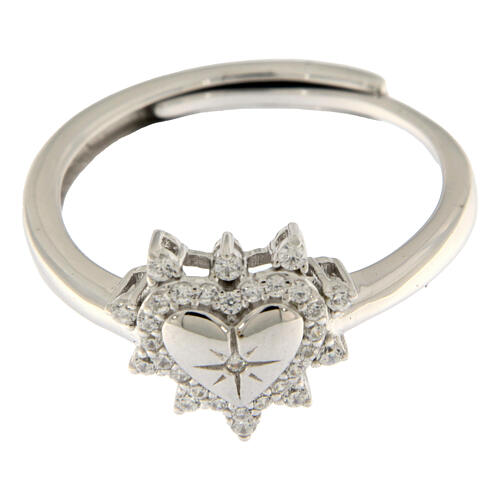 Ring, 925er Silber, Herzform, weiße Zirkonia, verstellbar – Agios 3