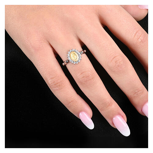 Ring, 925er Silber, Gottesmutter von der Wunderbaren Medaille, vergoldet, weiße Zirkonia, verstellbar – Agios 2