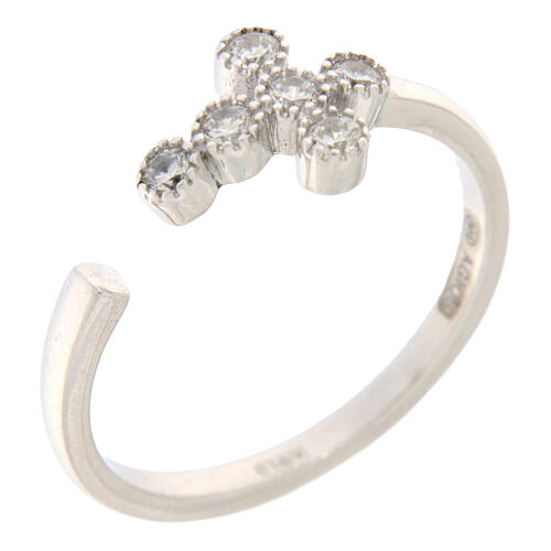 Anillo ajustable cruz zircones blancos plata 925 Agios 1