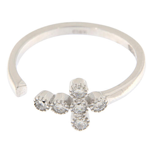 Anillo ajustable cruz zircones blancos plata 925 Agios 2