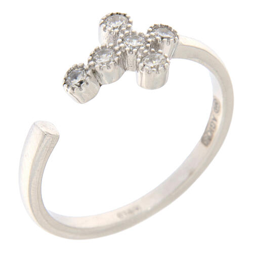 Anillo ajustable cruz zircones blancos plata 925 Agios 1