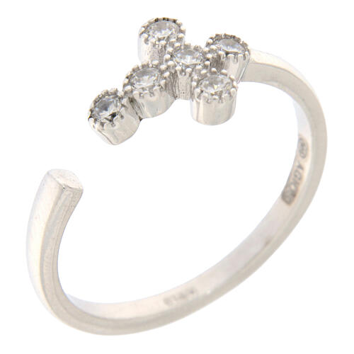 Bague ajustable croix zircons blancs argent 925 Agios 1