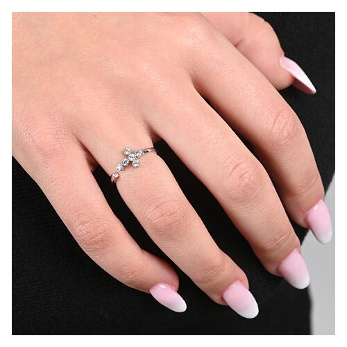 Adjustable ring white zirconia cross 925 silver, Agios 2