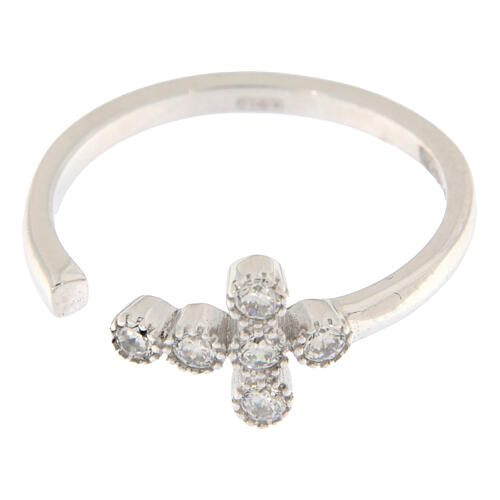 Adjustable ring white zirconia cross 925 silver, Agios 3
