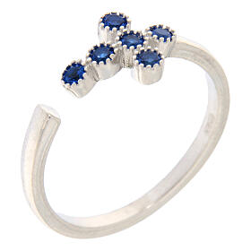 Ring, 925er Silber, Kreuz mit blauen Zirkonia, verstellbar – Benedictus