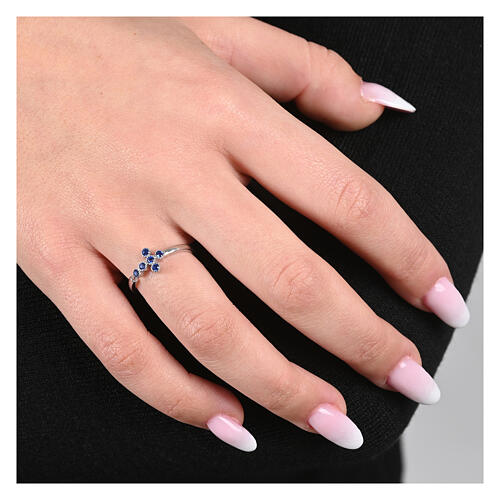 Ring, 925er Silber, Kreuz mit blauen Zirkonia, verstellbar – Agios 2