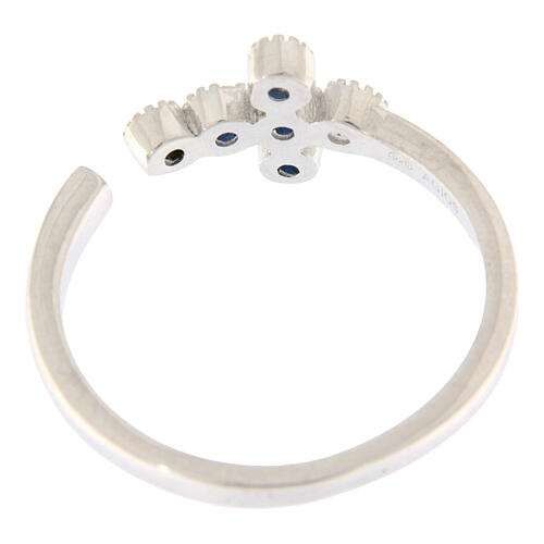 Ring, 925er Silber, Kreuz mit blauen Zirkonia, verstellbar – Agios 4