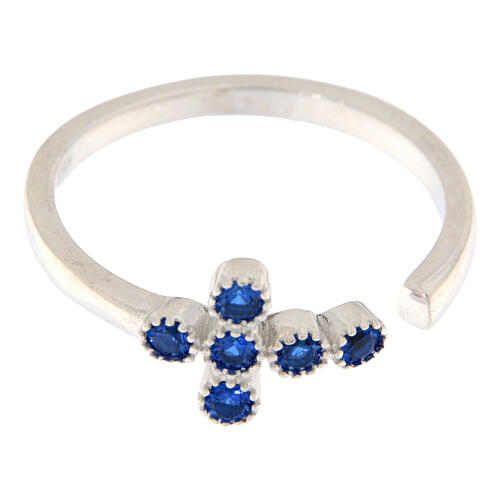 Adjustable ring by Agios with cross of dark blue rhinestones, 925 silver 3