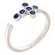 Adjustable ring by Agios with cross of dark blue rhinestones, 925 silver s1