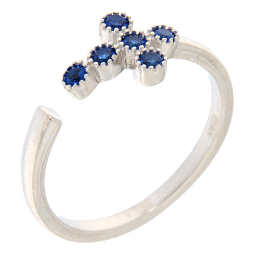Anello regolabile croce zirconi blu argento 925 Agios 1