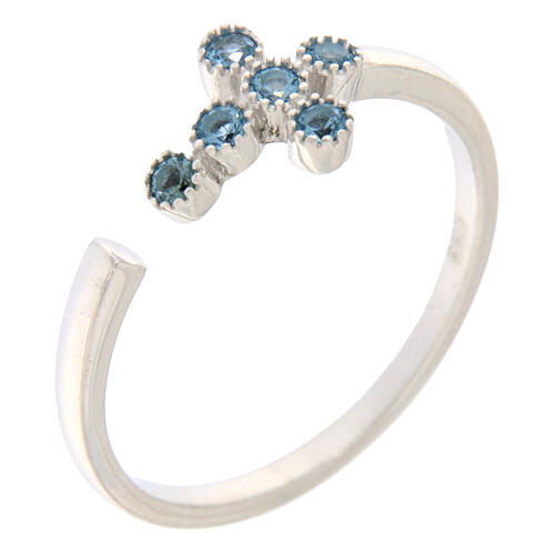 Adjustable ring by Agios, cross of light blue rhinestones, 925 silver 1