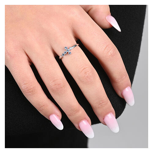 Bague réglable croix en zircons bleu ciel argent 925 Agios 2