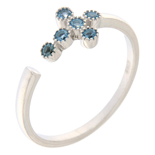 Anello regolabile croce zirconi azzurri argento 925 Agios 1