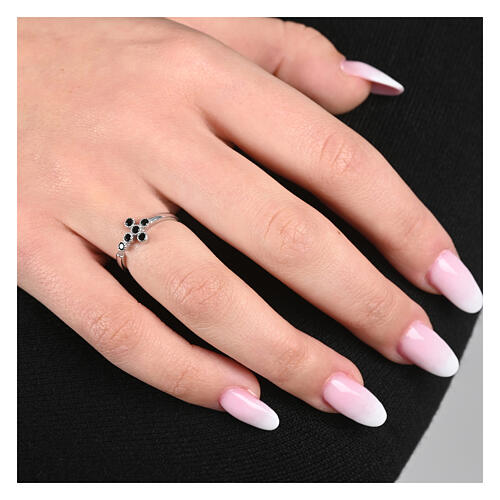 Adjustable ring by Agios with cross of black rhinestones, 925 silver 2