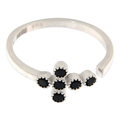 Adjustable ring by Agios with cross of black rhinestones, 925 silver 3