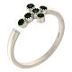 Anillo ajustable cruz zircones verde esmeralda plata 925 Agios s1