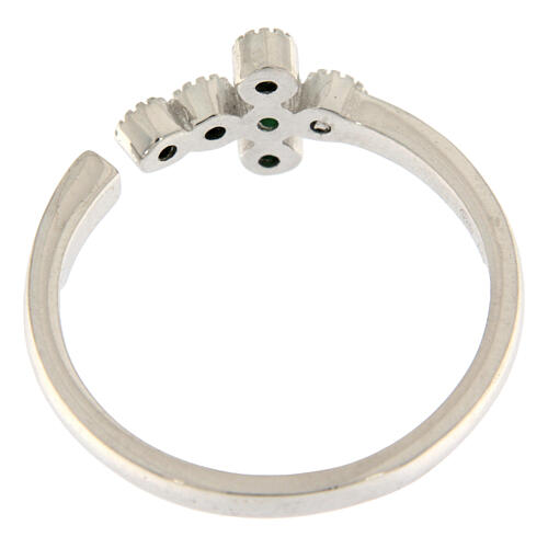 Adjustable cross ring emerald green zirconia 925 silver, Agios 4