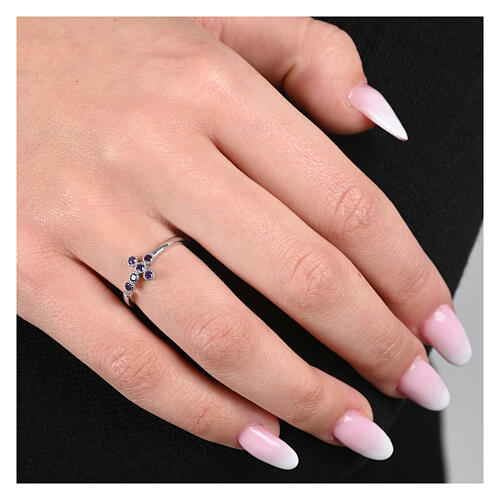 Ring, 925er Silber, Kreuz mit violetten Zirkonia, verstellbar – Agios 2