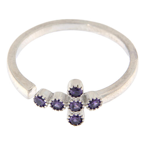 Anello regolabile croce zirconi viola argento 925 Agios 3