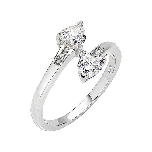 AMEN ring with two rhinestone hearts, 925 silver 1