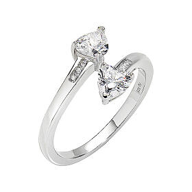 Two Hearts Ring White Zircon AMEN 925 Silver