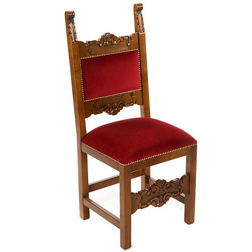 Cadeira barroca sacristia madeira nogueira veludo 1