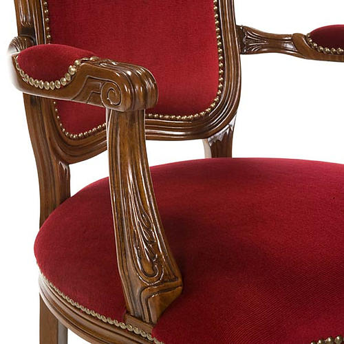 Cadeira de presidência sacristia madeira nogueira veludo 3