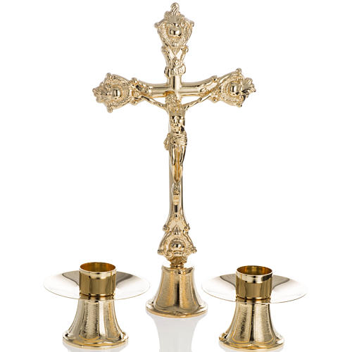 Altargarnitur Kreuz mit Kerzenleuchter Messing 1