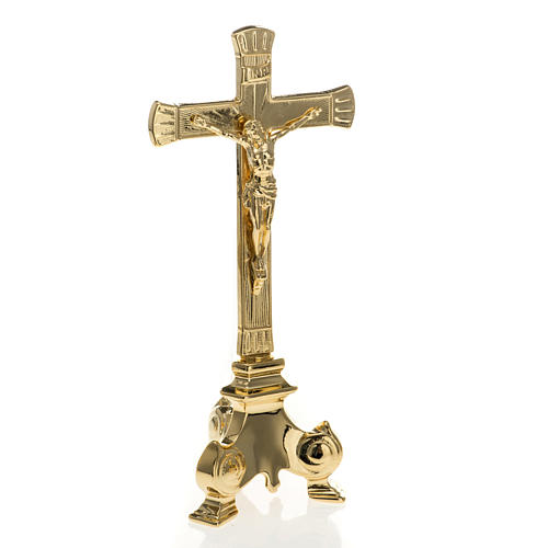 Altar crucifix and candle holder set in gold-plated brass 4