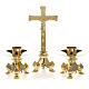 Altar crucifix and candle holder set in gold-plated brass s1