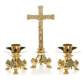 Gold-plated altar set, crucifix and candle holder<br>
