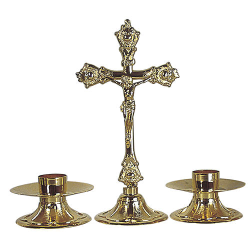 Altar crucifix set in gold-plated brass 1