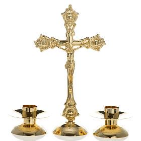 Altar crucifix with candle holders in brass