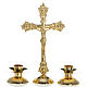 Altar crucifix with candle holders in brass s1