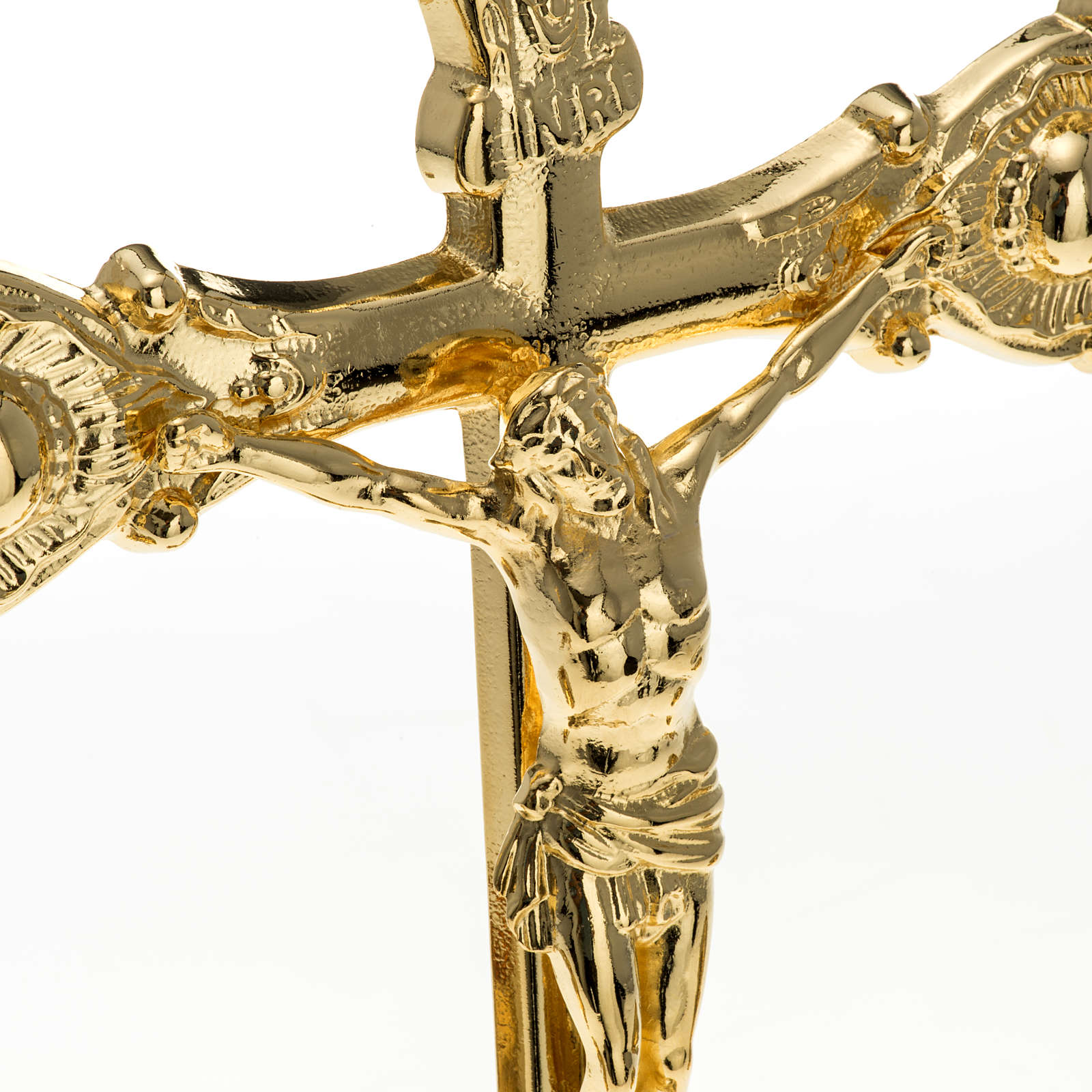 Altar crucifix with candle holders in brass online sales on