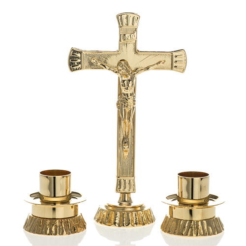 Kerzenleuchter mit Kreuz Garnitur für Altar Messing 1