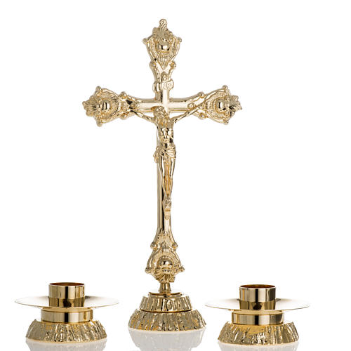 Messing Kerzenleuchter mit Kreuz Garnitur für Altar 1