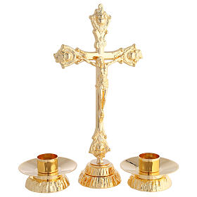 Completo para altar, candelabro y cruz en latón