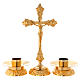 Croix d'autel et chandeliers laiton doré s1