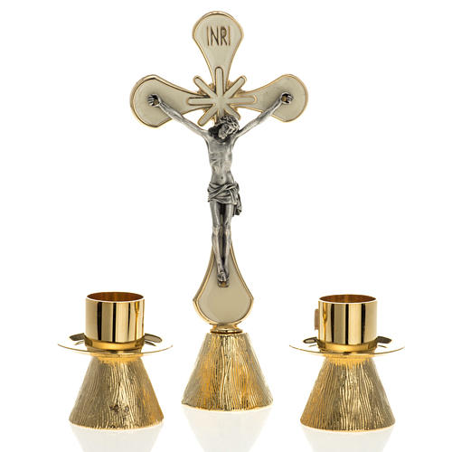 Crucifix and candle holders set 1