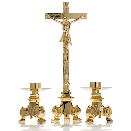 Altar set, crucifix and candle holders 1