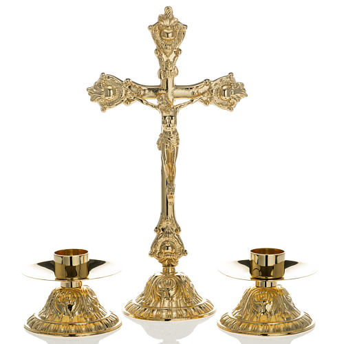 Messing Kerzenleuchter mit Kreuz Altargarnitur 1