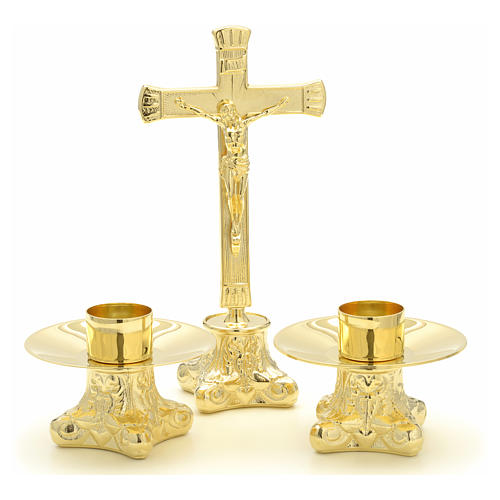 Messing Altargarnitur Kerzenleuchter mit Kreuz 4
