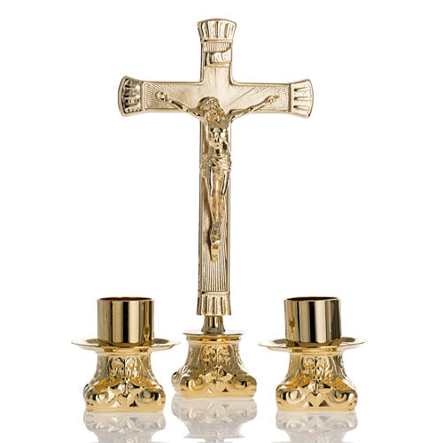 Altargarnitur Kerzenleuchter mit Kreuz Messing 1