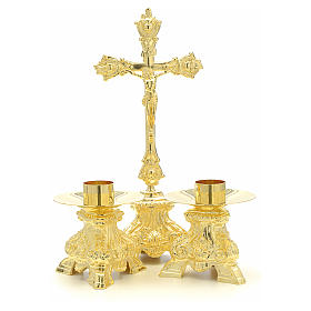 Altarkreuze mit Kerzenhaltern: Altargarnitur Kerzenleuchter mit Kreuz Altarkreuze mit Kerzenhaltern: Altargarnitur Kerzenleuchter mit Kreuz