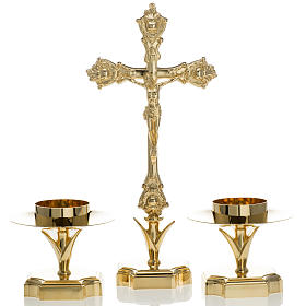 Croix d'autel et chandeliers, set 3 pcs