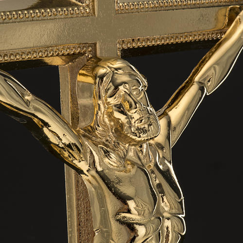 Crucifixo de mesa e dois castiçais latão 53x30 cm 3