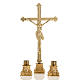 Altar cross with 2 candle holders in brass s1