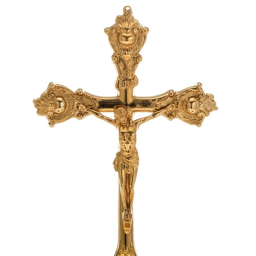 Altar cross with 2 candle holders in brass 38 x 19cm 2